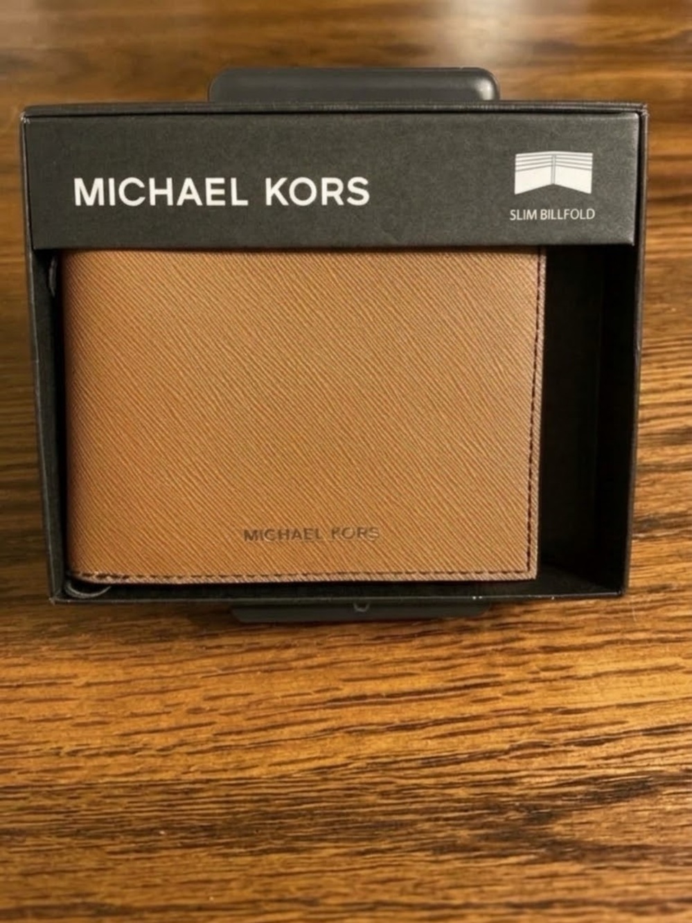Michael Kors Men's Andy Slim Billfold Wallet Luggage Tan Leather NIB MSRP $98